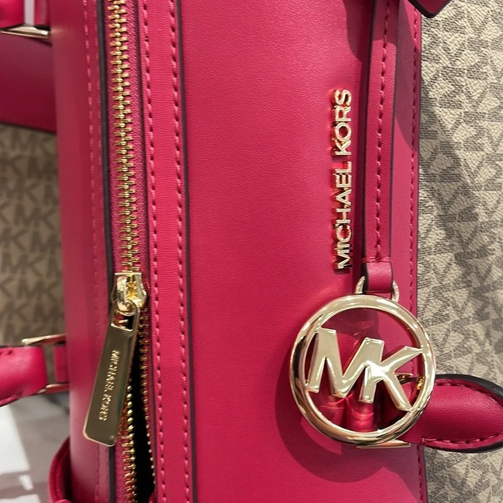 Michael Kors med Duffel Travel Leather/Coated 35S2GTFU2B Carmine Pink  MD DUFFLE